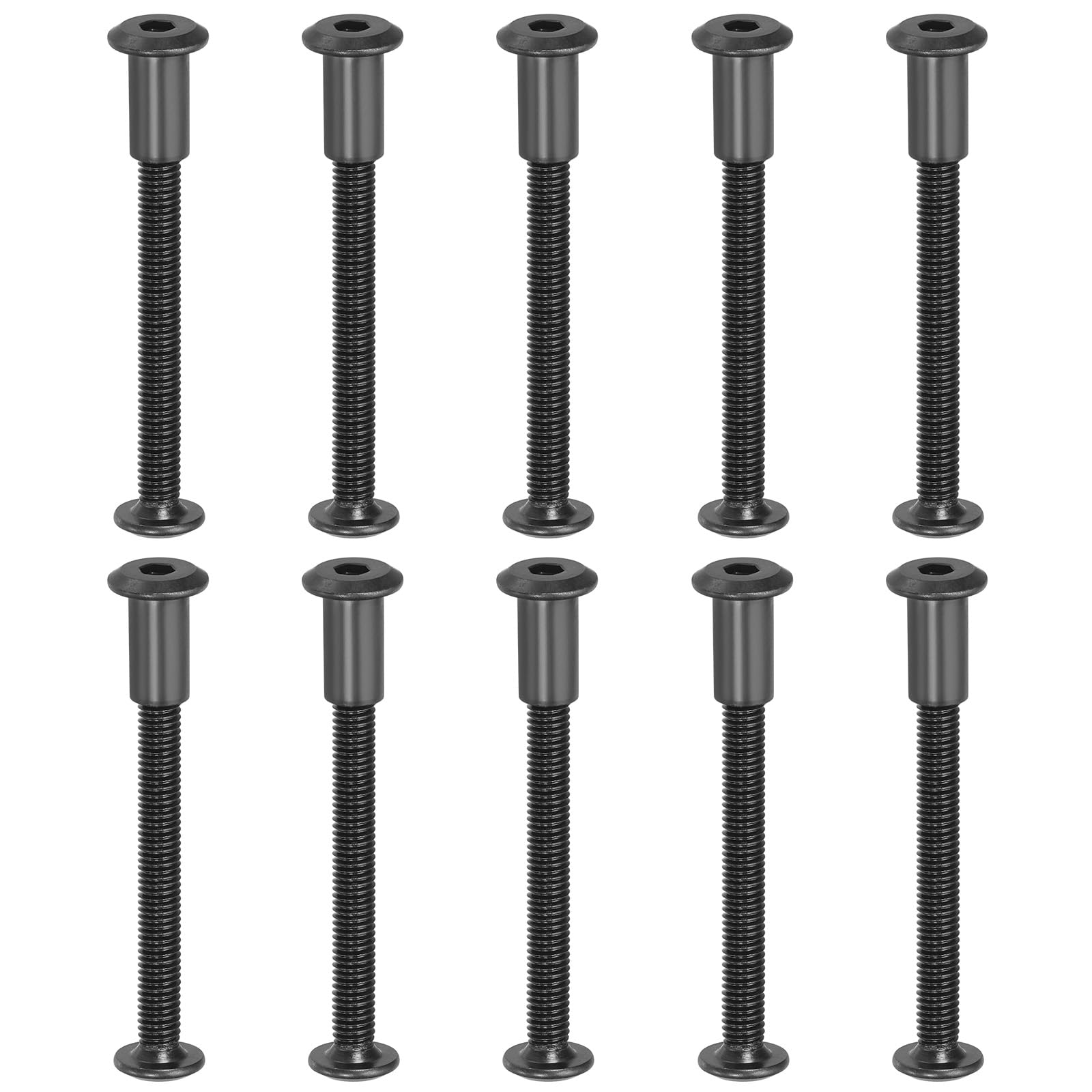 PATIKIL M6 x 60 mm Hex Chicago Screws, 10 Set Binding Screw Posts Connecting Hex Drive Socket Cap Bolt Nuts for Scrapbook Leather Belt Album Photo Furniture Repair, Black