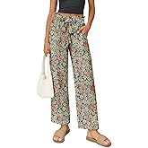 YSYOKOW Women's Palazzo Pants Wide Leg High Waisted with Pockets Casual Lightweight Trousers Elastic Waist Summer Beach