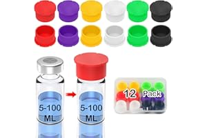 WJCJTJL 12 Pack 5-100ml Glass Vials Protective Vial Caps – 6 Assorted Colors, Leak-Proof Dust-Resistant Lids Cover for Flip Off Caps 5-100ml Vials for Injection, Easy to Clean and Reusable (5-100ml (12 Pack))