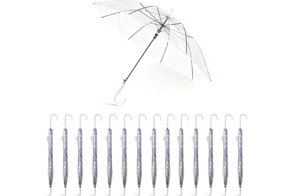 Clear Umbrellas Bulk Set, 33.4-Inch Transparent Auto Open Rain Umbrella with Metal Frame & J Hook Ha