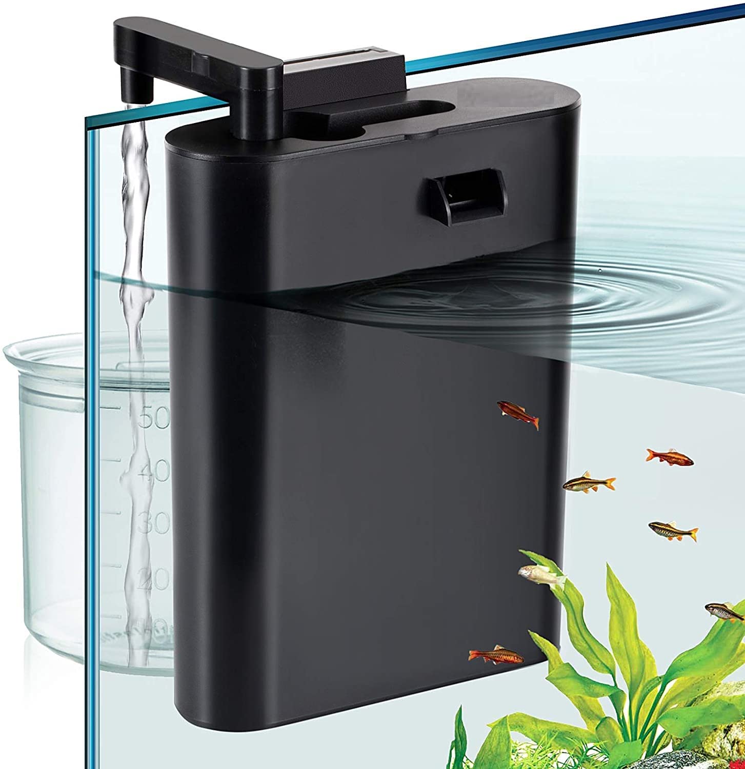 Tigerlily Enterprises 3 in 1 Internal Aquarium Filter (227L/H) Fish Tank Water Changer, Oxygen Aerator with Water Hose & Sponge Filter Plate Cartridge for Cold & Tropical Aquariums Up To 60L.