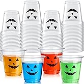 Widecook 100 Pack 3 oz Halloween Plastic Shot Glasses Disposable Pumpkin Party Shot Cups Bulk Clear Mini Tasting Cups for Halloween Whiskey Party Favors Drinking Supplies