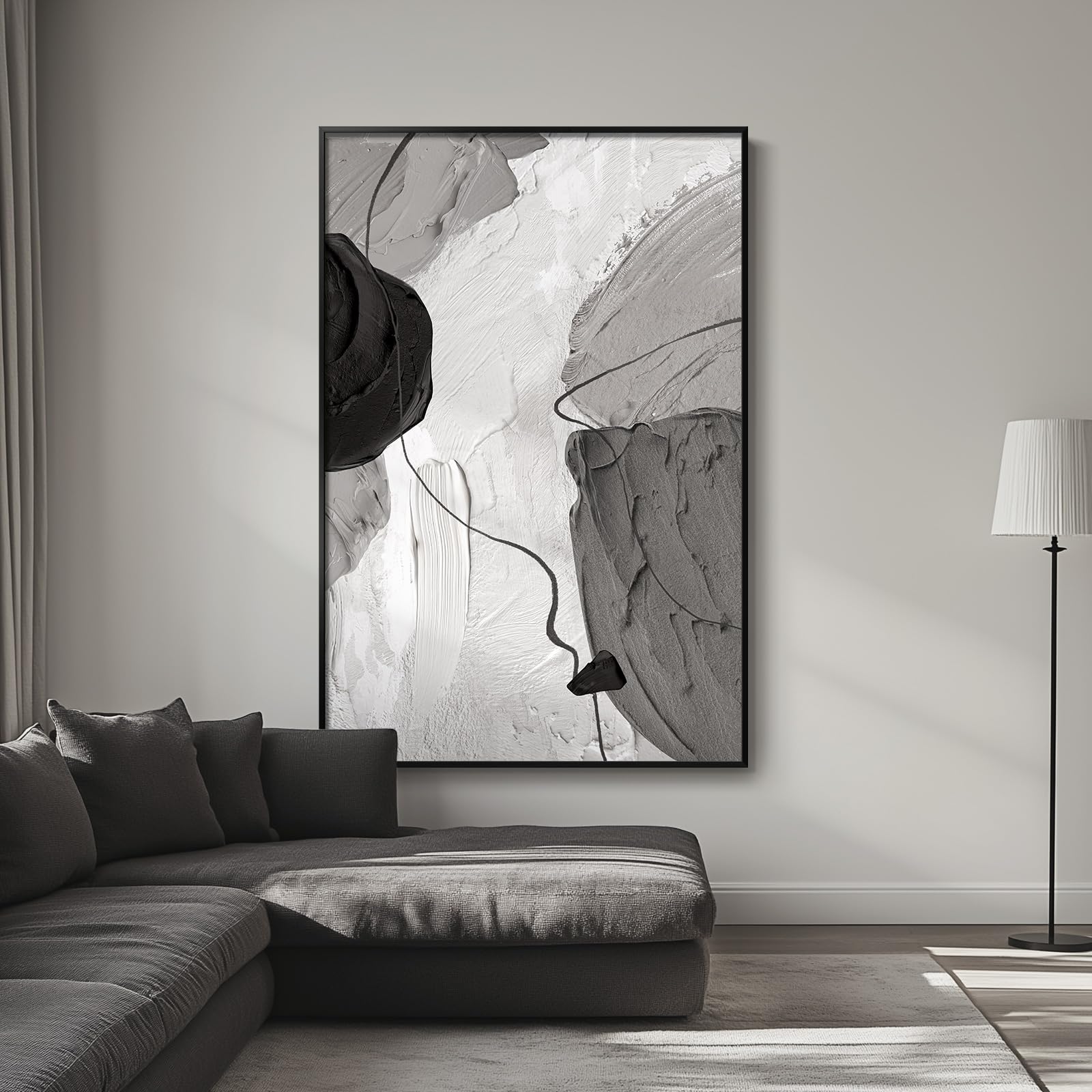 Extra Large Framed Black and White Abstract Vertical Wall Art for ...