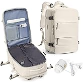 vivatote Vacuum Compression Travel Backpack with Pump, Travel Vacuum Bags Flight Approved Waterproof Personal Item Carry on Backpacks with Shoe Compartment/17inch Laptop Compartment/USB Port, White