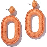 Beaded Raffia Boho Earrings - Cute Seed Bead Square Drop Dangle Earrings for Summer