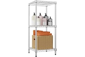M MZG MZG 3 Tier Storage Rack Metal Wire Shelving Unit, Storage Standing Shelf Organizer for Laundry Bathroom Kitchen Pantry Closet Garage Basement Utility Room, Chrome 11.8" D x 11.8" W x 26.3" H