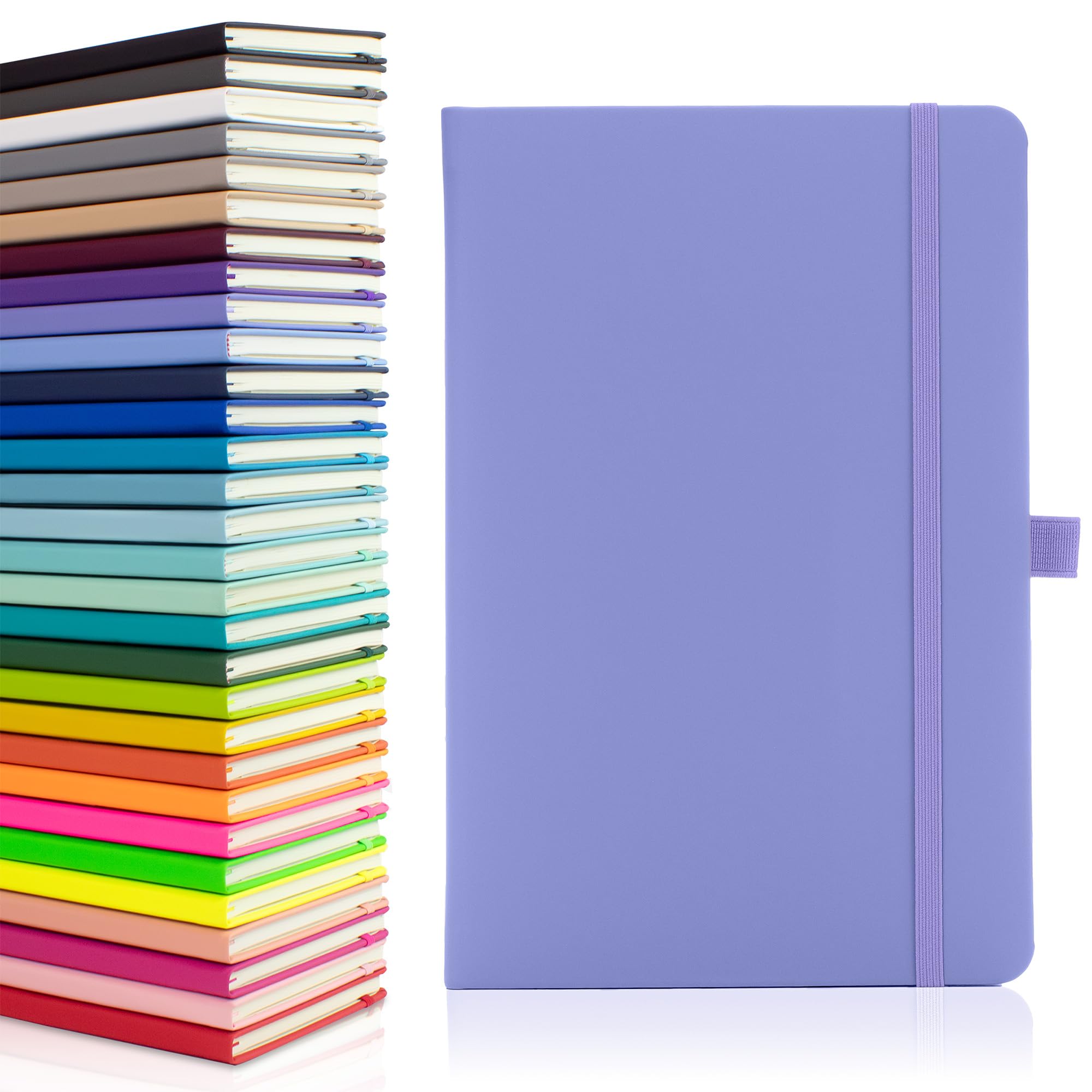 Notes London Eco A5 Notebook with Lined Pages, Pen Loop, Ribbon, Date Marks and Paper Pocket, Medium Hardback Journal, Note, sustainably sourced paper (Pastel Purple)