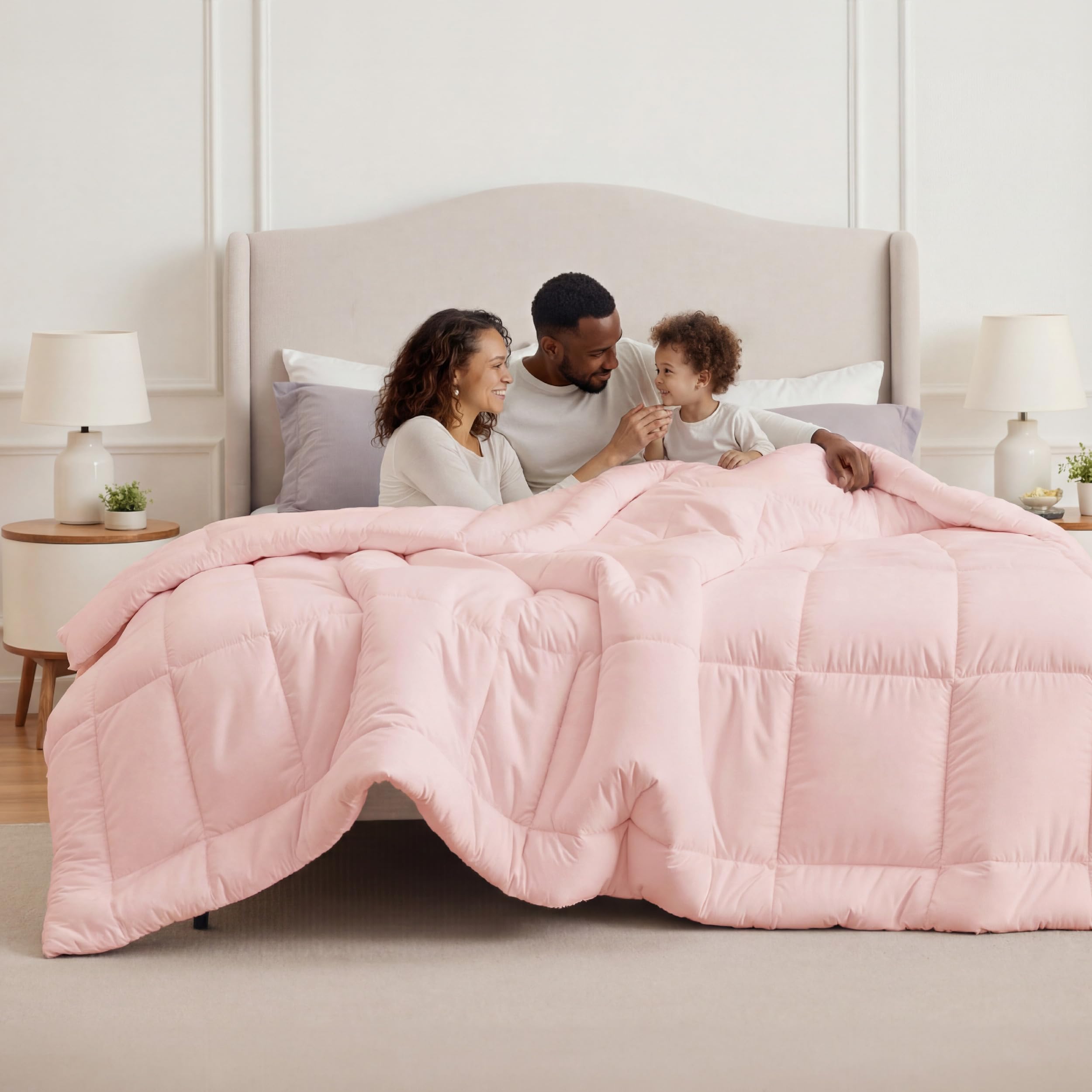 Bedsure Comforter Duvet Insert - Quilted Comforters Oversized King Size, All Season Duvet, GentleSoft Down Alternative Bedding, with 8 Tabs, Gifts for Women/Men, Pink, Oversized King 116 x 98 Inches Image