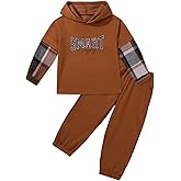 Zupora Toddler Boy 2 Pc Outfit Long Sleeve Tracksuit Plaid Hoodie Jogger Pants Fall Winter Clothes Set for Casual School 2-6T