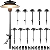 SUNVIE 12-Pack Low Voltage Pathway Lights, 3W 3000K Black Aluminum | 12-24V AC/DC, Double Layer Umbrella Design, IP65 Waterproof, ETL Listed Wire, with Fastlock2 Connectors, for Garden Walkway