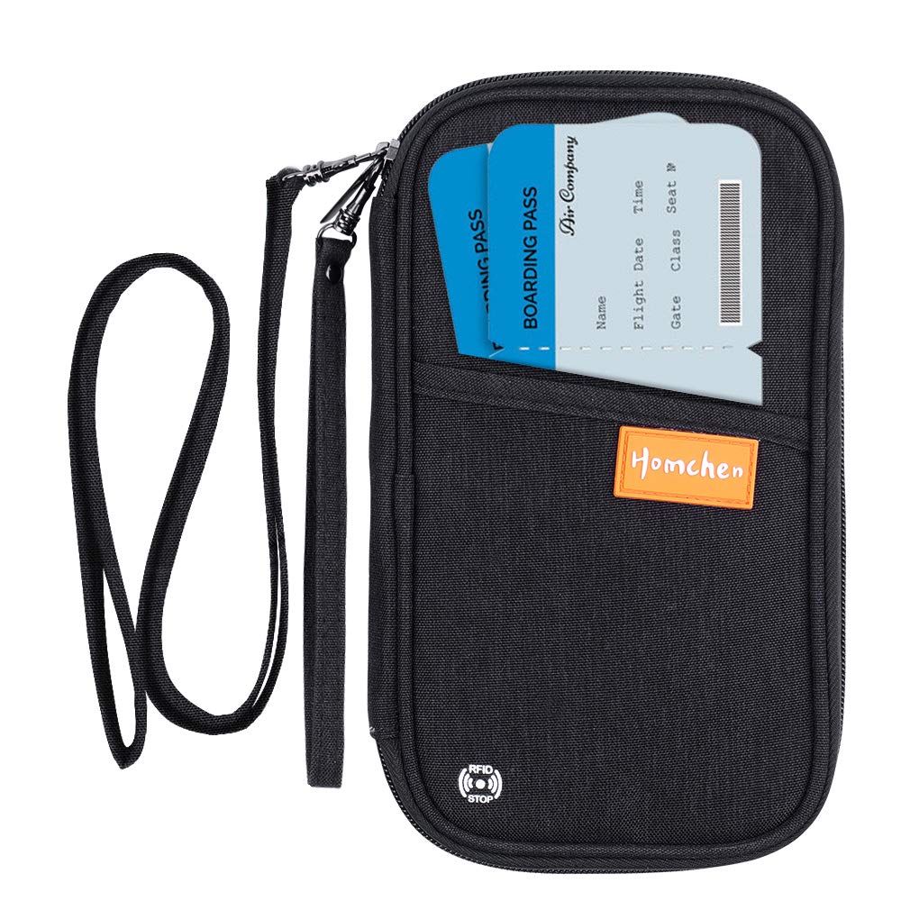 homchen RFID Blocking Family Passport Wallet Holder Waterproof, Travel Document Organizer Credit Card Clutch Bag for Men Women (Black)
