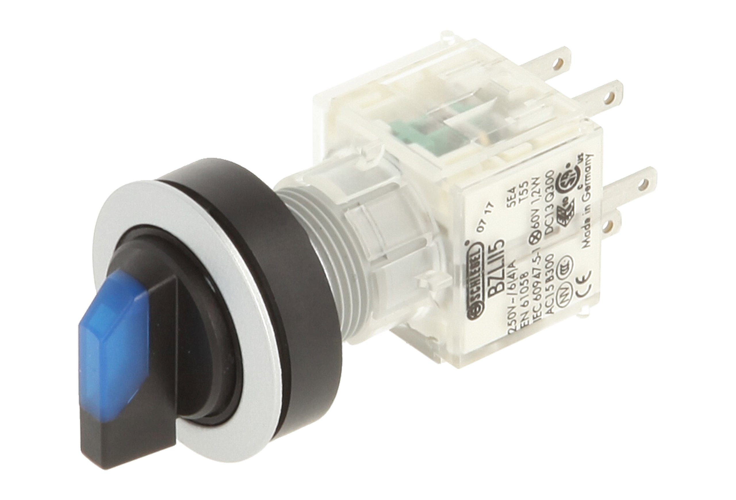 Club 23.001.161 Light Switch, Latching, 2 Positions Momentary Contact Sensor LED Lamp Holder t5,5 K 2 normally open contacts 24 V – Blue/Silver (Pack of 2)