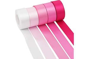 MAYREEL 1 Inch Pink Satin Ribbon Baby Pink Ribbon for Gift Wrapping Crafts Wedding Bridal Shower Valentine's Day Decorations 5 Rolls Assortment 10 Yards Each Color Total 50 Yards