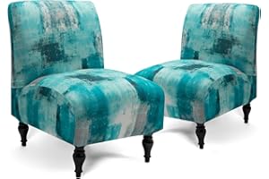 Iauddy Armless Accent Slipper Chair Cover Slipcover,Stretch Spandex Jacquard Fabric Small Checks,Non-Slip Sofa Couch Cover Furniture Protector (Turquoise, 2)