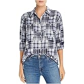 Joie Womens Navy Plaid Long Sleeve Collared Button Up Wear to Work Top Size XS