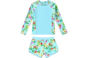 Ghteas Girls Rash Guard Long Sleeve Swimsuit 2 Piece Bathing Suit UPF 50+ Summer Beach Swimwear for Girl 5-14 Years