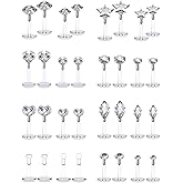 Lcolyoli 32PCS 16G Forward Helix Tragus Cartilage Earring Studs Push Top Labret Monroe Lip Ring Retainer 8MM Barbell Body Piercing Jewelry for Women Men