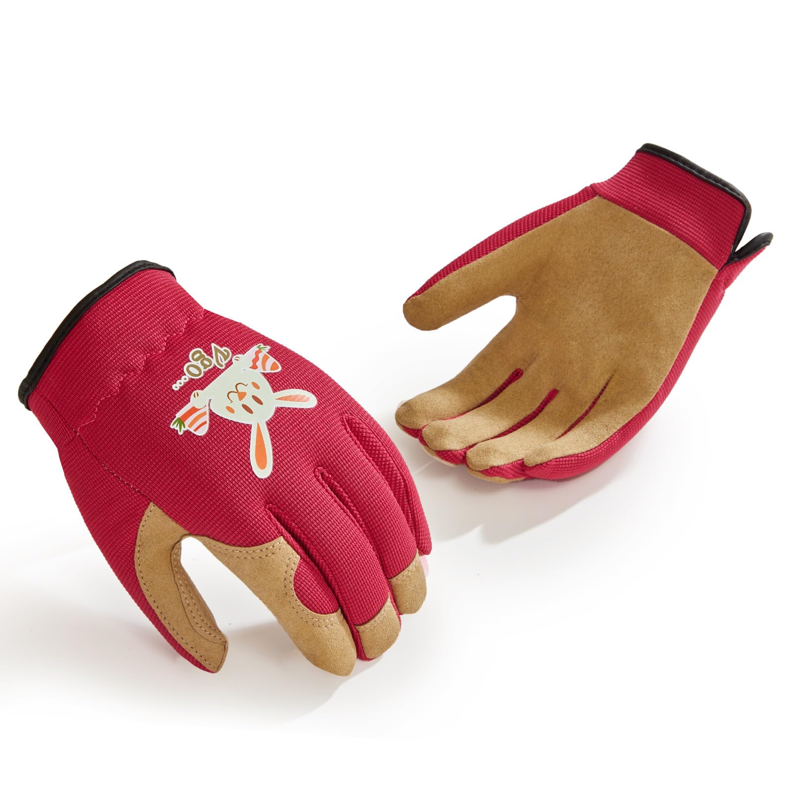 Vgo... Kids Garden Gloves in Leather Palm No-slip, Children Toddler Work Gloves for Gardening Yard Paly Outdoor Gift Boys&Girls, 1 pair