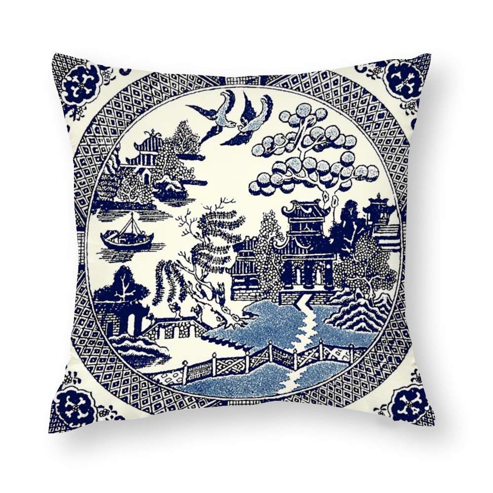 QMS CONTRACTING LIMITED Throw Pillow Cover China Blue Willow Pillow Cases for Home Decor Design Cushion Case for Sofa Bedroom Car 18 x 18 Inch 45 x 45 cm