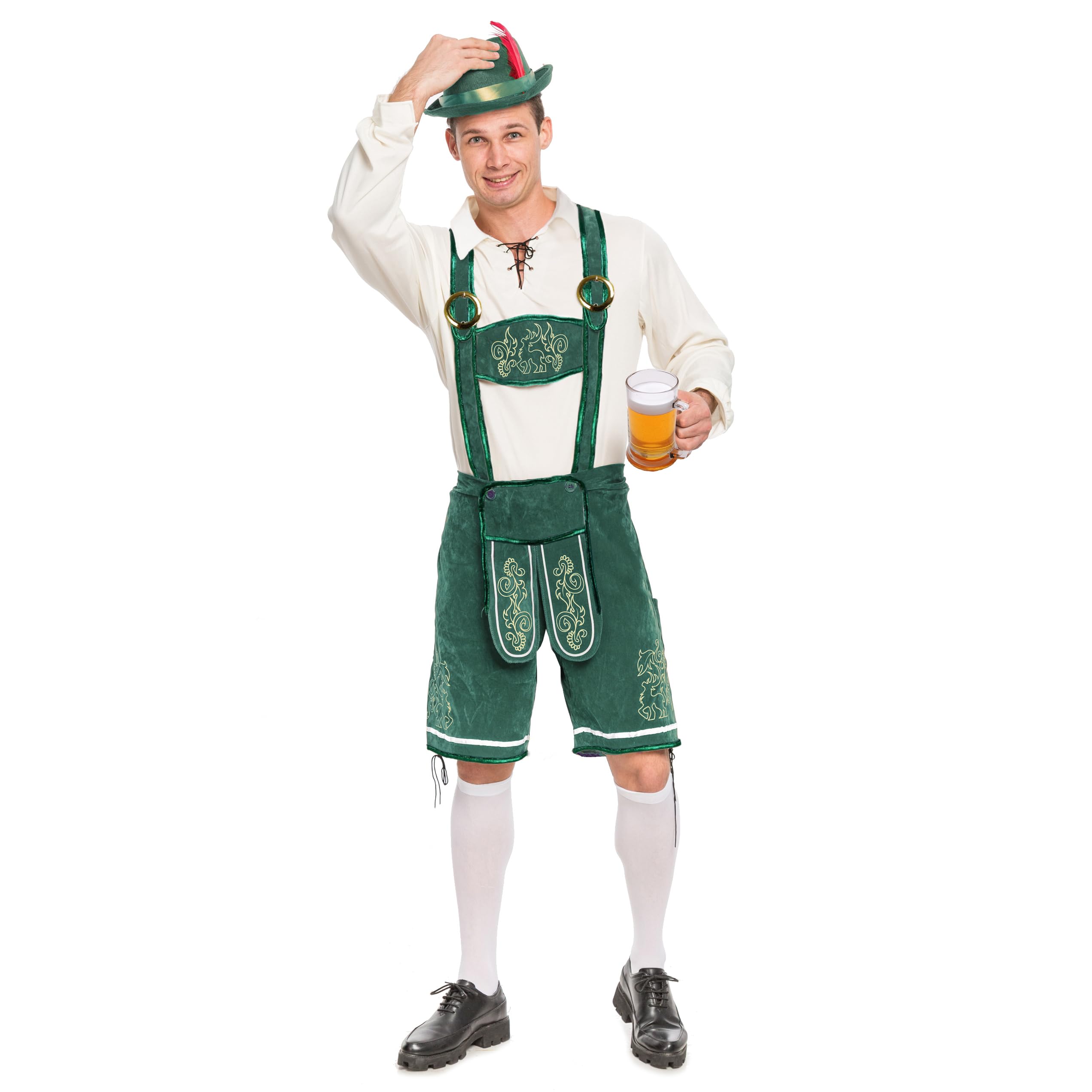 Spooktacular Creations Men’s German Bavarian Oktoberfest Costume Set for Halloween Dress Up Party and Beer Festival (Green, S)