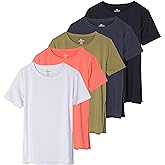 Real Essentials 5 Pack: Women's Short Sleeve Active Workout T-Shirts - Dry Fit Gym Tops with Split Hem (Plus Sizes)