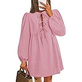 ZESICA Women's Dress Fall Long Puff Sleeve Self Tie Front Babydoll A Line Pleated Cute Mini Tunic Dresses 2026
