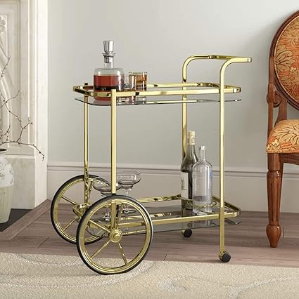 Vintage Tea Trolley Side End Furniture Metal Gold Bar Shelves