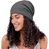Satin Lined Skull Cap Slouchy Beanie Warm Knit Hat for Locs, Curls