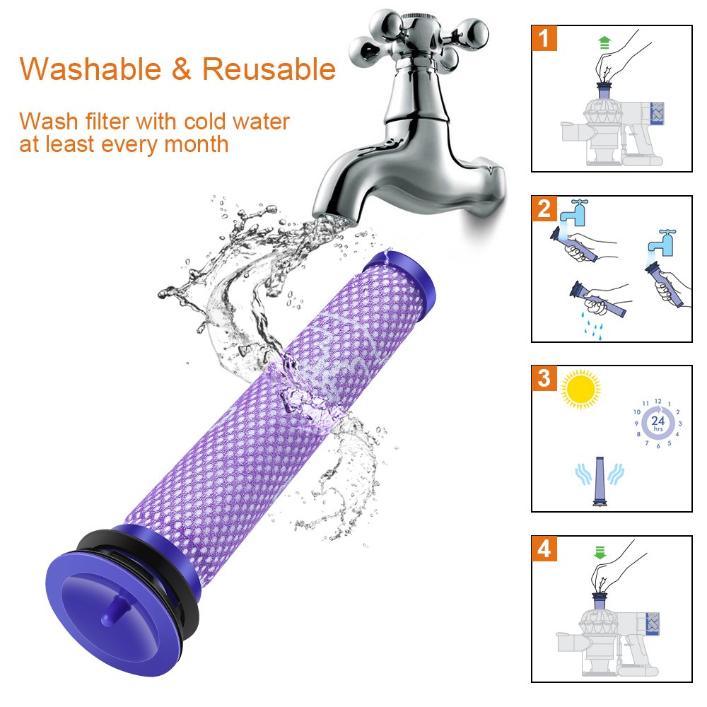 CAM-ULATA for Dyson Cordless Vacuum Filter Replacement V6 V7 V8 DC58 DC59 Accessories Parts # 965661-01 for Dyson Cordless Animal/Motorhead/Absolute Filter Kit 2 Pack