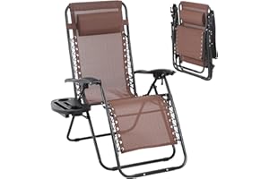 DKELINCS Zero Gravity Chairs Patio Lounge Chairs Outdoor Beach Chair with Pillow and Cup Holder, Adjustable Folding Reclining Lawn Chair Pool Chairs for Outdoor Pool Side Camping Yard Beach (1, Brown)