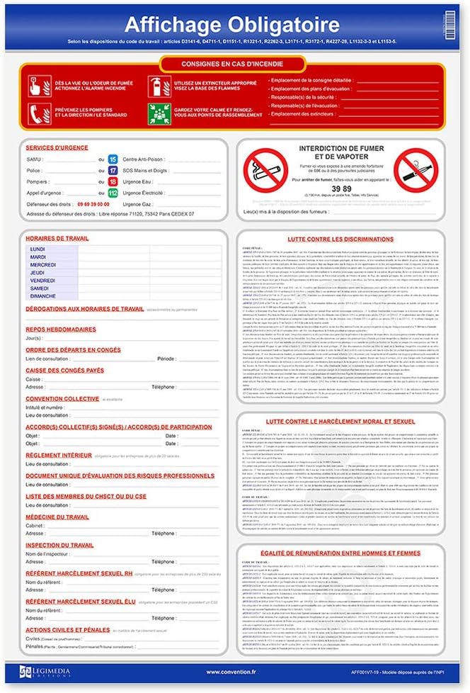 Pack Affichages Obligatoires Plastifiés Et Effaçables édition 2019 Fabriqués En France