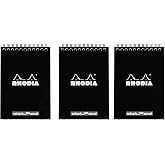 Rhodia Notepad 4"X6" dot grid, Micro Perforated, 80 Sheets Black, Pack of 3