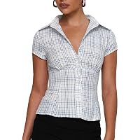 Camicetta Donna Y2K Manica Corta Slim Fit Con Plissé E Colletto Coquette – Top Vintage Anni 90 In Cotone (S/M/L, Vari Colori)