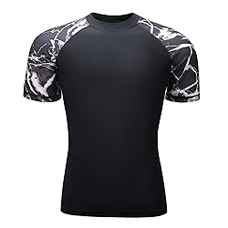 Mens Rash Guard Swim Shirts Short Sleeve UV Sun