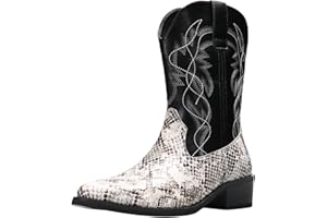 Gnvkxeu Python Manning Men's Boots Cowboy for Men Classic Pointed Toe Western Pull Up Snakeskin Embroidered Mid-Calf Boots