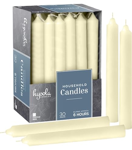 6-Pack Gold Taper Dinner Candles - 25cm Long, Dripless, Burns 7-8 Hours Each