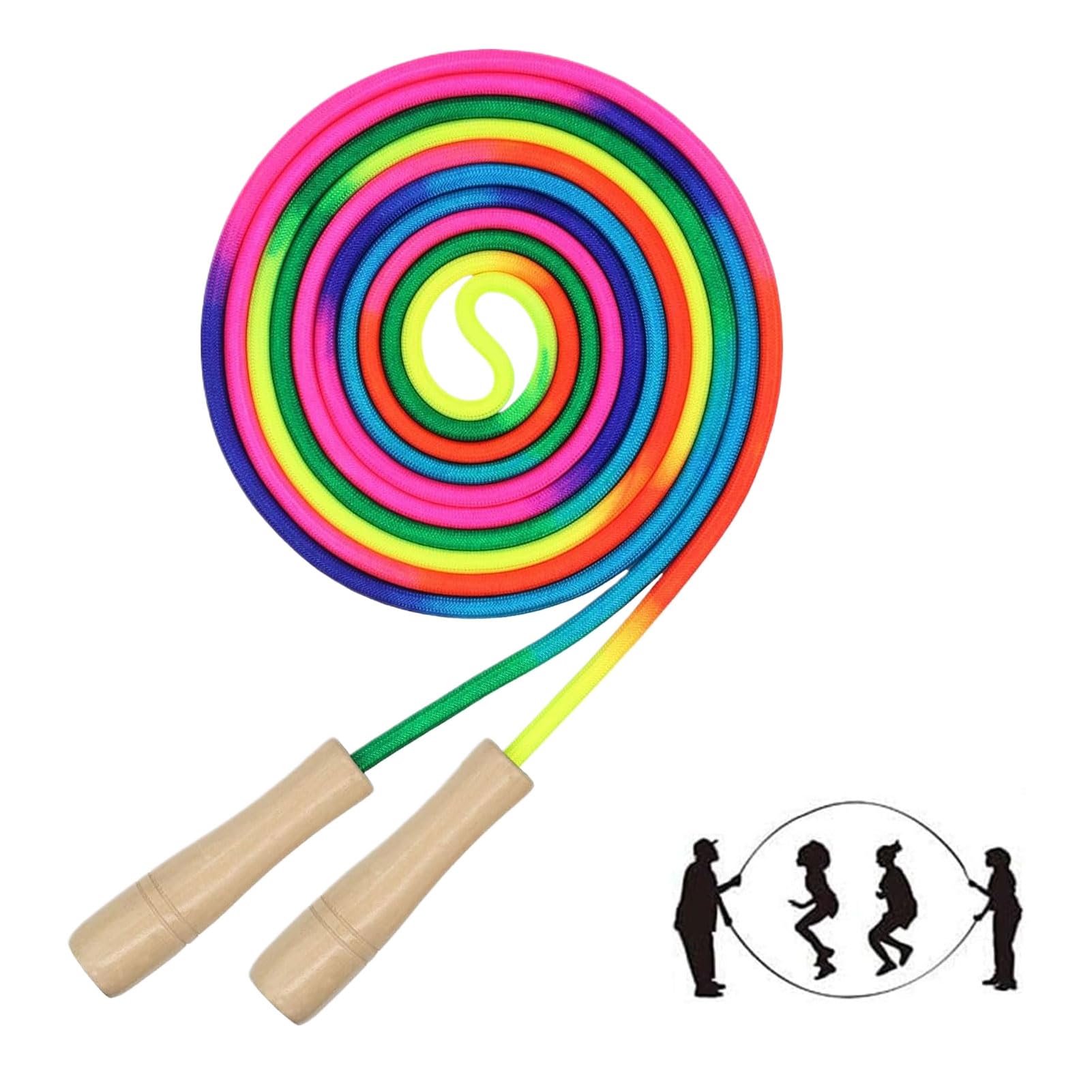 16 FT Long Skipping Rope, Adjustable Double Dutch Jump Rope for Kids, 5m Rainbow Multiplayer Rope for Boys & Girls' Outdoor Exercise & Game