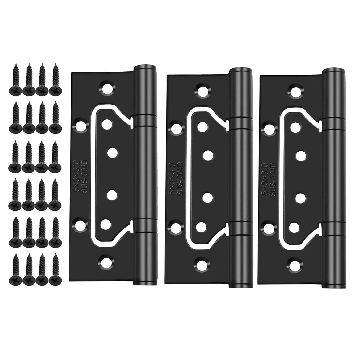 3pcs 5Inch Home Door Hinges Ball Bearing Small Flush Hinge Non-Mortise Stainless Steel Brushed Nickel Smooth and Silent Movement Replacement Ball Bearing Mute (Black) — image 1