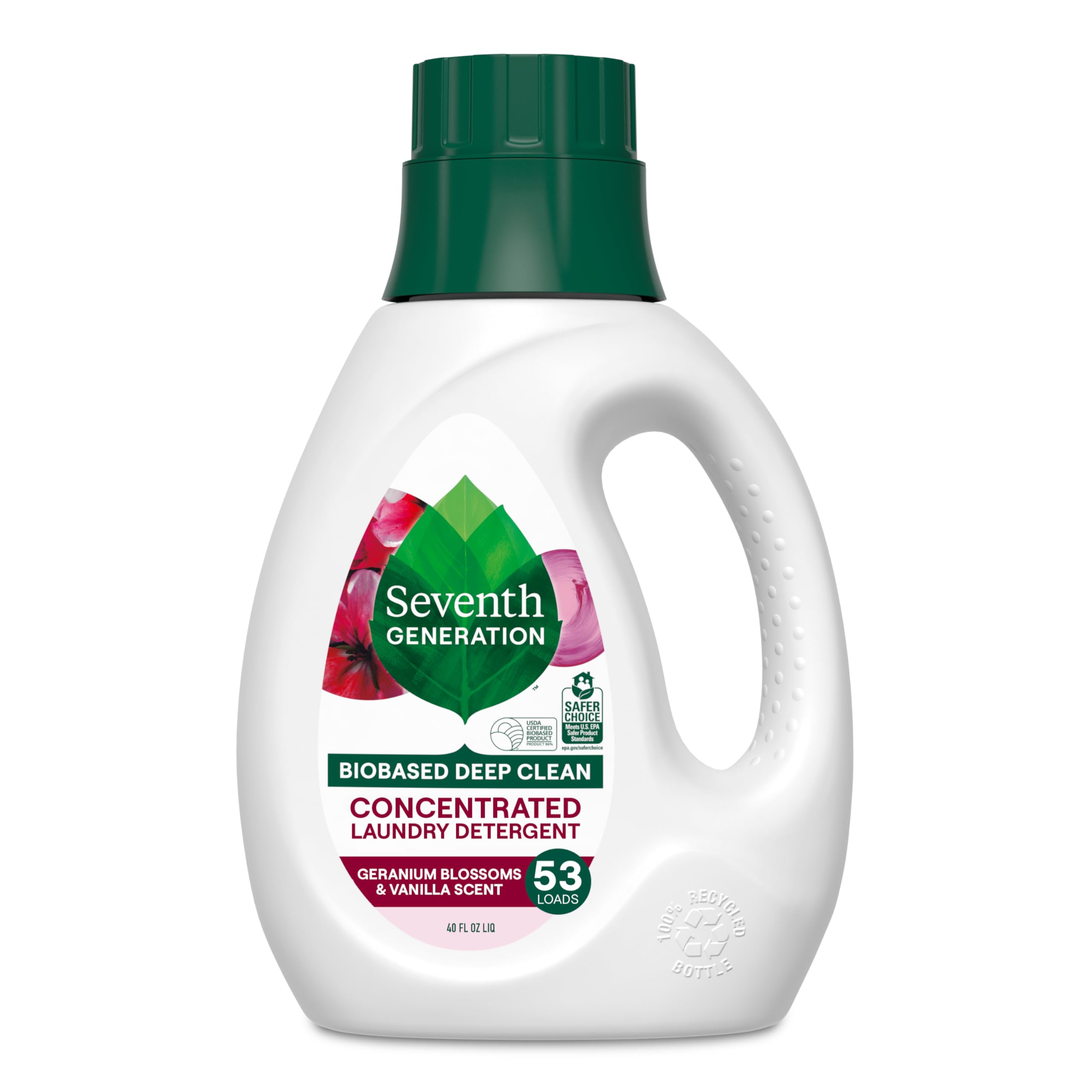 Photo 1 of Seventh Generation Concentrated Laundry Detergent, Stain Fighting Formula, Geranium Blossom & Vanilla, 40 oz (53 Loads)