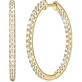 CHLOÉ LOVETT Hoop Earrings 14K Gold Hoop Earring for Women 14K Gold Earrings for Women Dual-designed Cubic Zirconia Hoops Womens Earring Hinged Clasps/Latch Back 30mm