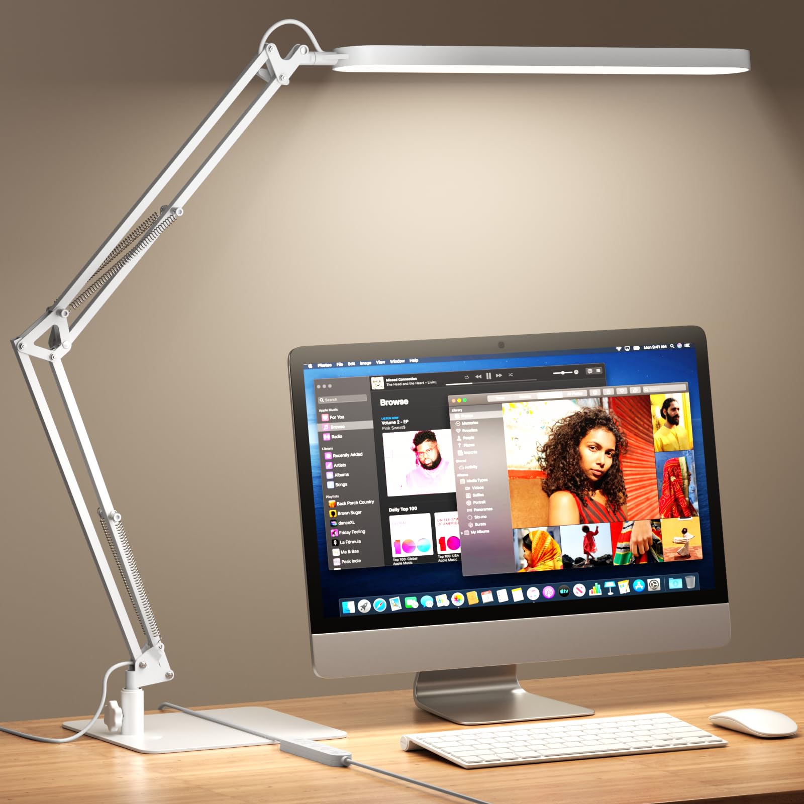 Photo 1 of SKYLEO LED Desk Lamp with Slim Base - Adjustable Swing Arm Desk Light, Dimmable, Timer, Eye Protection, Memory Function, 1300LM, 12W, White