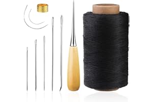 BAGERLA 273 Yards Leather Waxed Thread Sewing Kit Including Black Sewing Thread Needle Awl Thimble, Leather Sewing Upholstery Repair Kit for Leather Carpet Sofa Seat Shoe Sewing and Repair