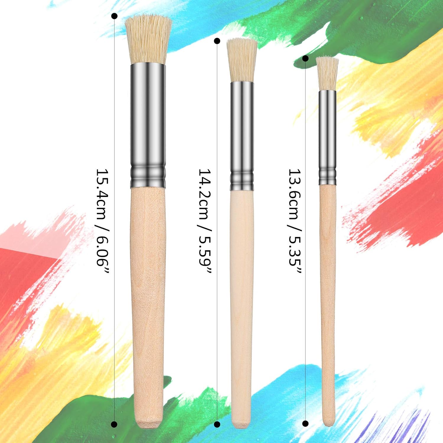 Wooden Stencil Brushes Natural Stencil Bristle Brushes Art Painting Brushes Wood Paint Template Brush for DIY Crafts Card Making Acrylic Oil Watercolor Art Painting Supplies, 3 Sizes (12)