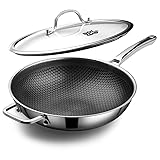 DOTCLAD Wok pan,Hybrid 13 inch Wok with Lid, PFOA