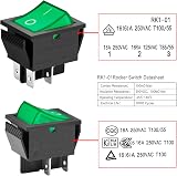 Heschen Rocker Switch ON-OFF DPST 4 Terminals Green Light 16A 250VAC 2Pack view 4