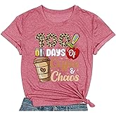 COMIZI 100 Days of School Shirts for Women 100th Day Teachers T-Shirts 100 Days of Coffee and Chaos Short Sleeves