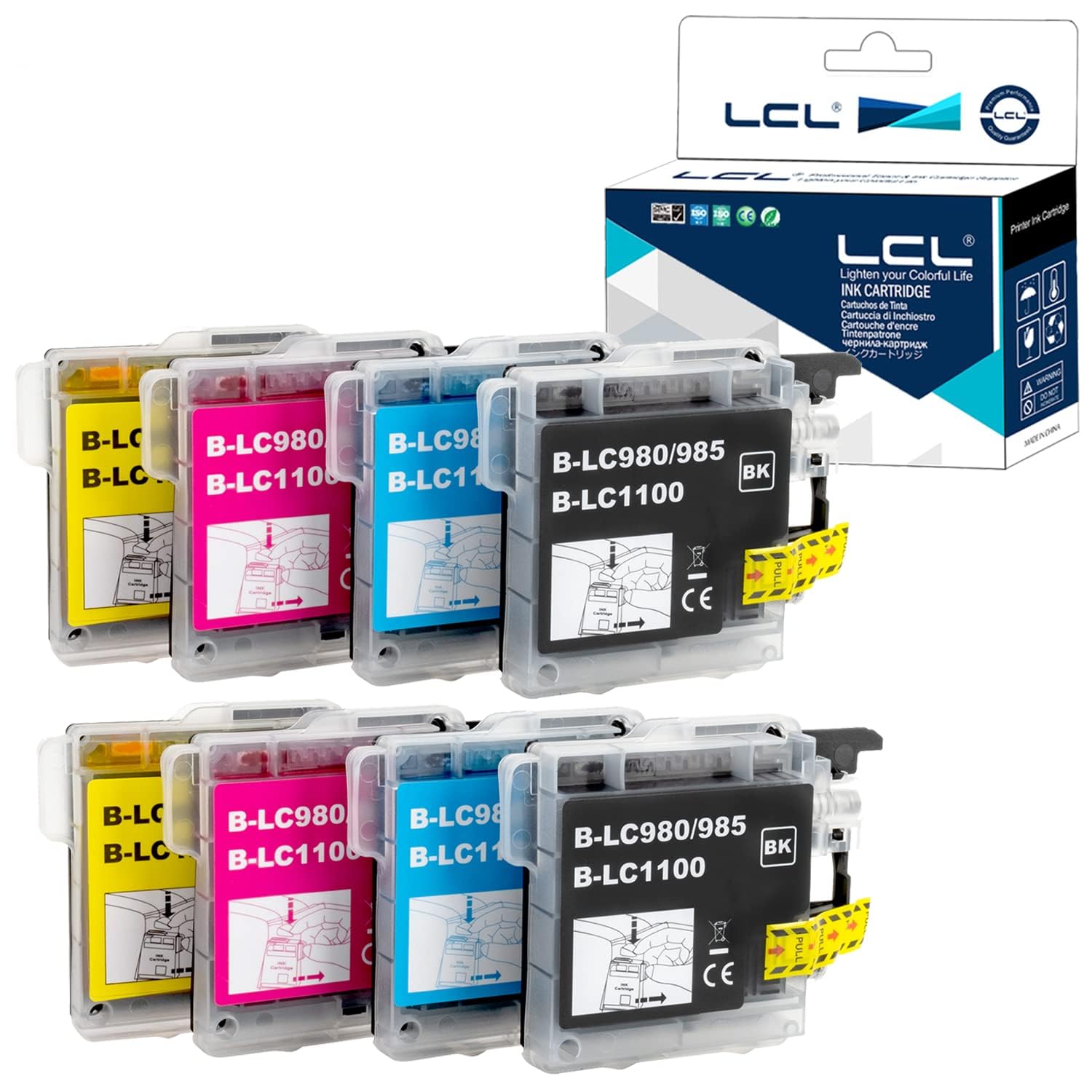 LCL LC980 Ink Cartridge Replacement for Brother LC980 LC1100 LC1100BK LC1100C LC1100M LC1100Y for DCP-J140W 145C 165C 185C 195C 197C 365CN 375CW 385C 390CN DCP-377CW 385C 390CN (8 Pack)