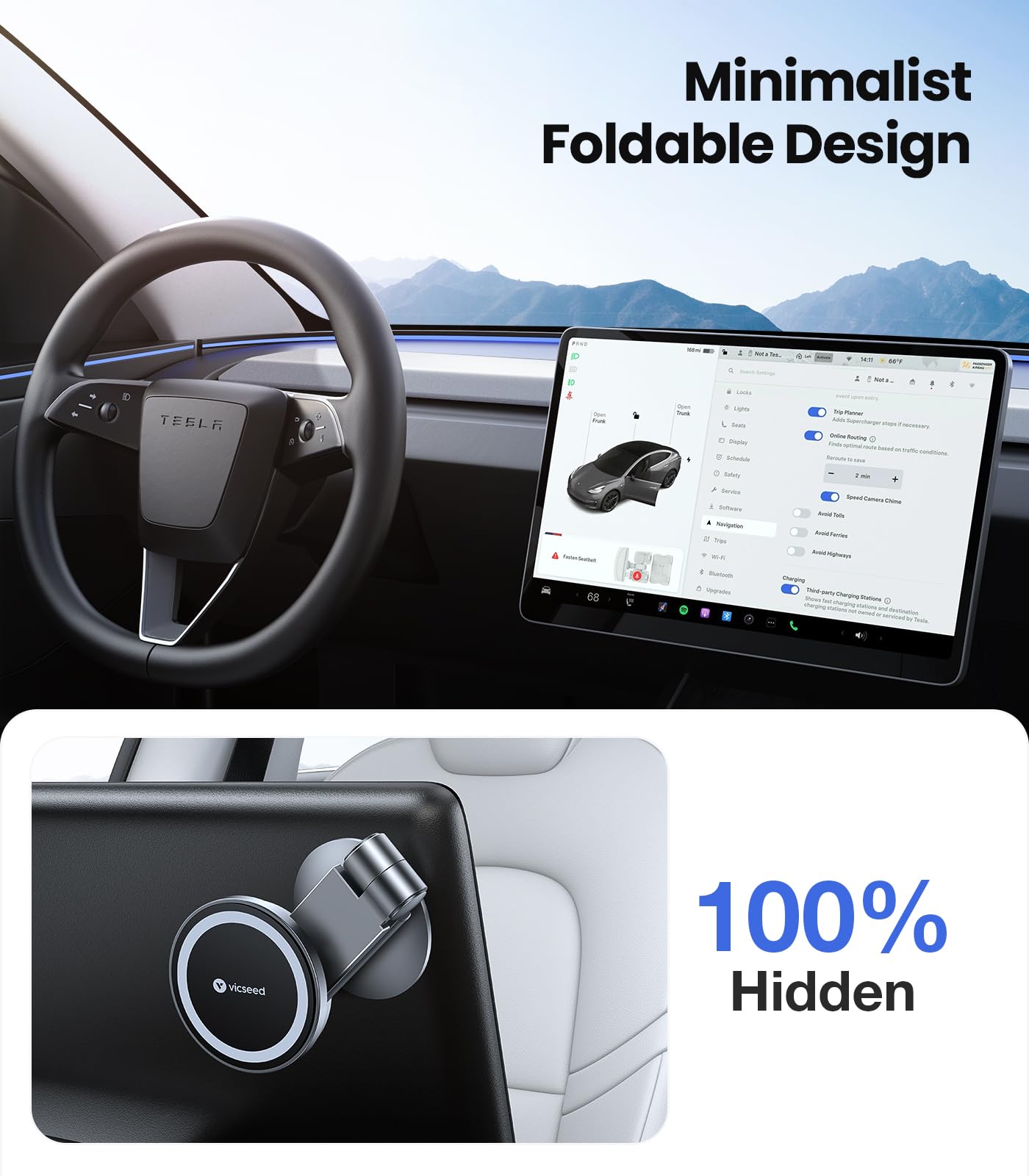 VICSEED Tesla Phone Mount【Strongest Magnet Power】Foldable Hidden Tesla Phone Holder Fit for All Phone, Tesla Model 3 Model Y for MagSafe Car Mount, Tesla Model 3 Accessories, Tesla Model Y Accessories