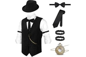 Sekepingo Elegant Men's 6PCS Roring 20's Custome Outfits Accessories for 1920s Gatsby Themed Party