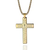 Rnivida Men's Cross Necklace with Lord's Prayer, Stainless Steel Christian Cross Pendant Necklace for Men
